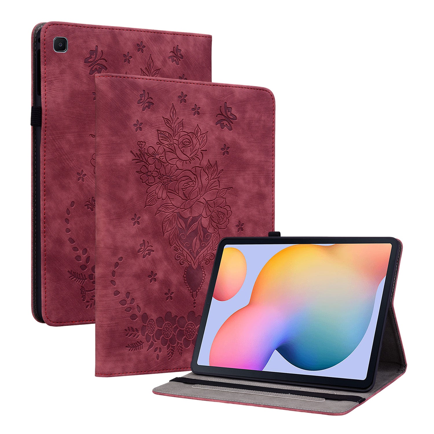 For Samsung Galaxy Tab S6 Lite / Tab S6 Lite (2022) Butterfly Rose Imprinted Leather Stand Case Card Holder Tablet Cover For Samsung Galaxy Tab S6 Lite / Tab S6 Lite (2022) Butterfly Rose Imprinted Leather Stand Case Card Holder Tablet Cover